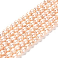 PeachPuff Natural Cultured Freshwater Pearl Beads Strands, Rice, Grade 2A, PeachPuff, 6~7x5~6mm, Hole: 0.5mm, about 54pcs/strand, 14.17 inch(36cm)