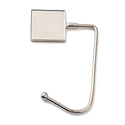 Platinum Zinc Alloy Bag Hangers, Purse Hooks, with Thick Right Angled Hook, Square, Platinum, 9.9~11.3x6.8x0.4~0.7cm, Tray: 3.3x3.3cm