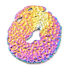 Rainbow Color 304 Stainless Steel Cabochon, Textured, Flat Round, Rainbow Color, 36x32x1.5mm