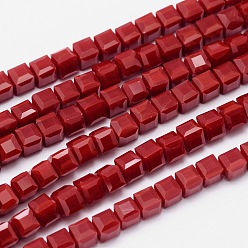 Dark Red Faceted Cube Glass Bead Strands, Red, 2x2x2mm, Hole: 0.5mm, about 200pcs/strand, 15.7 inch