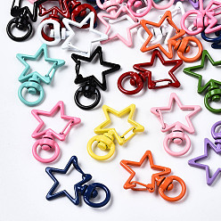 Mixed Color Spray Painted Eco-Friendly Alloy Swivel Snap Hooks Clasps, Cadmium Free & Nickel Free & Lead Free, Star, Mixed Color, 34x24.5x6.5mm, Hole: 5x9mm