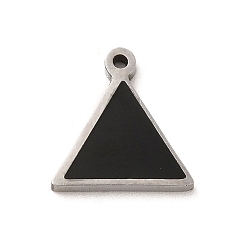 Black 304 Stainless Steel Enamel Charms, Triangle Charm, Stainless Steel Color, Black, 11.4x11x1.4mm, Hole: 1mm