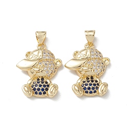 Темно-Синий Латунные микро проложить кубического циркония подвески, реальный 16 k позолоченный, нести прелести, темно-синий, 22.5x17x4.5 мм, отверстие : 5x3 мм.