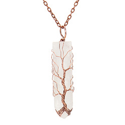 Quartz Crystal Natural Quartz Crystal Bullet Copper Wire Wrapping Pendant Necklaces, Cable Chain Necklace, 20-7/8 inch(53cm)