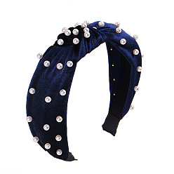 Velvet pearl navy blue Velvet Pearl Knot Headband - European and American Style, Versatile Hair Accessory.