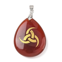 Красный Агат Подвески из натурального сердолика (окрашенные и нагретые), с реечной обшивкой латунными выводами, без кадмия и без свинца, очарование слезы, 31x25x5~7 мм, отверстие : 4.5x4 мм