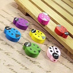 Ladybug Spray Painted Wood Beads, for Jewelry Making, Mixed Color, Ladybug, 15x21x5mm