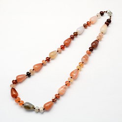 Carnelian Fashionable Gemstone Beaded Necklaces, with Platinum Tone Zinc Alloy Lobster Clasps, Red Agate, 17.7 inch