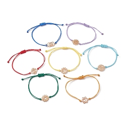 Mixed Color 7Pcs 7 Style Alloy Chakra Link Bracelets Set, Braided Bead Adjustable Bracelets, Mixed Color, Inner Diameter: 1/4~3-3/8 inch(0.7~8.5cm), 1Pc/color