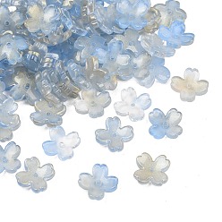 Светлый Стально-синий Двухцветные прозрачные колпачки для стеклянных бусин, 4-лепестков цветка, с блеском порошок, светло-стальной синий, 13x13x4.5 мм, отверстие : 1.2 мм, Около 1370 шт / 1000 г