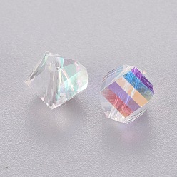 Clear Faceted Electroplate K9 Glass Rhinestone Beads, Cone, Clear AB, 7.5x8.5x8.5mm, Hole: 1.6mm