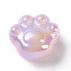 Сливовый УФ-покрытие Радужные переливающиеся светящиеся акриловые бусины, блеск бисера, светится в темноте, печать кошачьей лапы, слива, 16x18.5x13 мм, отверстие : 2.5 мм