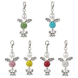 (52) Непрозрачная лаванда 6 шт. 6 цвета подвеска в виде ангела и бабочки из сплава с бусинами и полимерной глиной, украшенная стразами, Сплав с застежками когтя омара, разноцветные, 54 мм, 1 шт / цвет