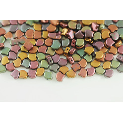 Colorful Czech Glass Beads, 2-Hole, Fan, Colorful, 7.5x7.5mm, about 380 pcs/bag