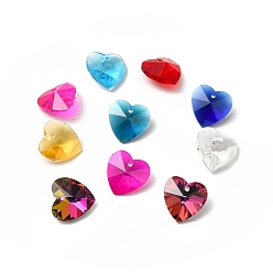 Mixed Color Glass Charms, Faceted Heart Pendants for Valentine's Day Jewelry, Mixed Color, 18x18x10mm, Hole: 1mm