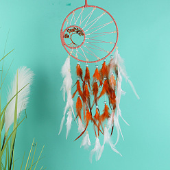 White Luminous Iron Woven Web/Net with Feather Pendant Decorations, with Glow in the Dark Beads, White, 550x200mm