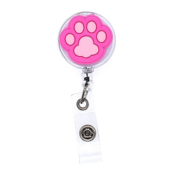 Hot Pink Flat Round with Paw Print PVC Retractable Badge Reel, Card Holders, ID Badge Holder Retractable for Nurses, Hot Pink, 650x33mm