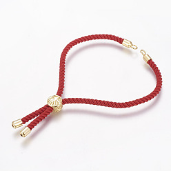 Real 18K Gold Plated Nylon Cord Bracelet Making, with Brass Findings, Long-Lasting Plated, Cadmium Free & Nickel Free & Lead Free, Tree of Life, Red, Real 18K Gold Plated, 8-5/8 inch~9-1/2 inch(220~240mm), 3mm, Hole: 2.5mm