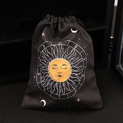Sun Rectangle Velvet Double-Faced Printed Jewelry Pouches, Drawstring Bags, Sun, 18x14cm