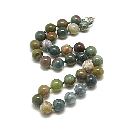 Indian Agate Natural Indian Agate Beaded Necklaces, with Alloy Lobster Clasps, Round, 18.1 inch~18.5  inch(46~47cm), round: 11.5~12mm