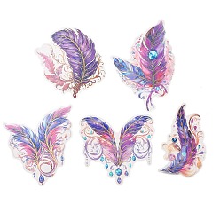 Orchid 5Pcs 5 Styles Feather Waterproof PET Stickers Sets, Adhesive Decals for DIY Scrapbooking, Photo Album Decoration, Orchid, 93~120x62~85x0.2mm, 1pc/style