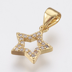 Golden Brass Micro Pave Cubic Zirconia Charms, Lead Free & Cadmium Free, Star, Golden, 12x10.5x2mm, Hole: 3x3.5mm