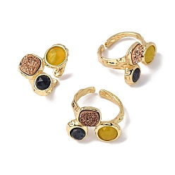 Золотой Кольца-манжеты из натурального содалита/корейского нефрита/агата, латунные регулируемые кольца для женщин, золотые, золотые, 18x23.5 мм, размер США 8 1/2 (18.5 мм)