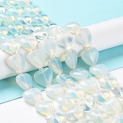 Opalite Opalite Beads Strands, with Seed Beads, Heart, 14~15x15x6~6.5mm, Hole: 1.4mm, about 23~24pcs/strand, 14.57''(37cm)