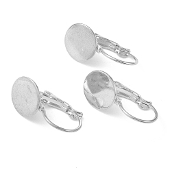 Stainless Steel Color 304 Stainless Steel Leverback Earring Findings, with Flat Round Setting for Cabochon, Stainless Steel Color, 20.5x10x11mm, Pin: 0.8mm, Tray: 10mm