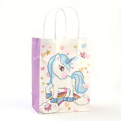 Flamingo Rectangle Paper Bags, with Handles, Gift Bags, Shopping Bags, Horse Pattern, for Baby Shower Party, Flamingo, 21x15x8cm
