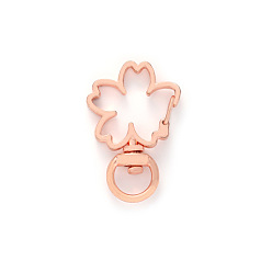 Rose Gold Alloy Swivel Lobster Claw Clasps, Swivel Snap Hook, Cadmium Free & Lead Free, Flower, Rose Gold, 36x23mm