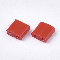 Red 2-Hole Opaque Glass Seed Beads, Rectangle, Red, 5x4.5~5.5x2~2.5mm, Hole: 0.5~0.8mm