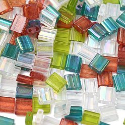 (52) Непрозрачная лаванда 4 рождественские цвета 2 квадратные стеклянные бусины с отверстием, разноцветные, 5x4.5~5.5x2~2.5 мм, отверстие : 0.5~0.8 мм