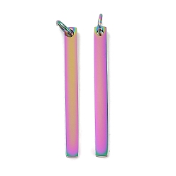 Rainbow Color Ионное покрытие (ip) 304 подвески из нержавеющей стали, с целью перехода в кольце, зеркальная полировка, прямоугольный шарм, штамповка пустой метки, Радуга цветов, 30x3x1.5 мм, отверстие : 3 мм