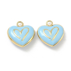 Светло-Голубой Латунь эмаль подвески, сердце прелести, без кадмия и без свинца, долговечный, стойки покрытие, реальный 18 k позолоченный, Небесно-голубой, 21x20.5x8 мм, отверстие : 3 мм