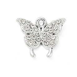 Платина Подвески из сплава и страза, бабочки прелести, uv покрытие, платина, 16x18.5x3.5 мм, отверстие : 1.4 мм