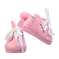 Pink PU Leather Doll Rabbit Shoes, with Shoelace, for 18inch American Girl Dolls Accessories, Pink, 70x37x40mm