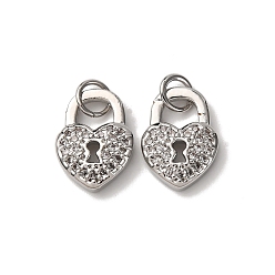 Платина Латунные микропаве прозрачные кубические циркониевые подвески, замок в форме сердца, с целью перехода в кольце, стойки покрытие, долговечный, без свинца и без кадмия, платина, 13.5x10x3 мм, отверстие : 3.5 мм