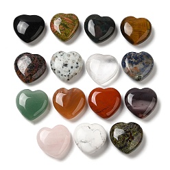 Mixed Stone Gemstone Healing Stones, Heart Love Stones, Pocket Palm Stones for Reiki Ealancing, 30x30x11.5~12.5mm