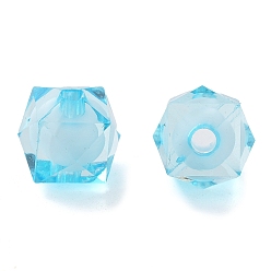 Sky Blue Transparent Acrylic Beads, Bead in Bead, Faceted Cube, Sky Blue, 12x11x11mm, Hole: 2mm, about 620pcs/500g