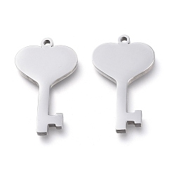 Stainless Steel Color 304 Stainless Steel Pendants, Laser Cut, Heart Key, Stainless Steel Color, 22x13x1.7mm, Hole: 1.2mm