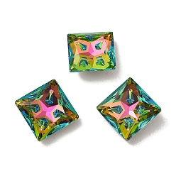 Vitrail Rose Glass Rhinestone Cabochons, Point Back & Back Plated, Faceted, Square, Vitrail Rose, 18x18x7.5mm