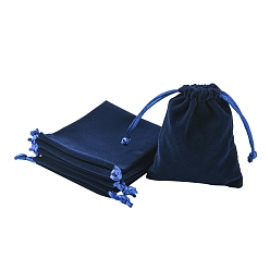 Blue Rectangle Velvet Packing Pouches, Drawstring Bags, for Gift Wrapping, Blue, 10x8cm