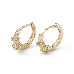Clear Rack Plating Brass Micro Pave Cubic Zirconia Hoop Earrings, Real 18K Gold Plated, Lead Free & Cadmium Free, Ring, Clear, 15x17x2.6~4.6mm, Pin: 1mm