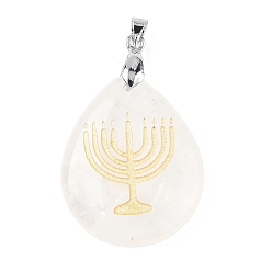 Хрусталь Природного кварца хрустальных подвесок, с реечной обшивкой латунными выводами, без кадмия и без свинца, очарование слезы, 31x25x5~7 мм, отверстие : 4.5x4 мм