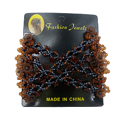 Dark Goldenrod Iron Hair Bun Makers, Stretch Double Hair Combs, with Acrylic and Glass seed beads, Dark Goldenrod, 90x80mm