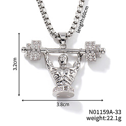 Платина Крутой хип-хоп уличная мода латунный кристалл горный хрусталь штанга человек подвеска коробка цепь ожерелья, платина, 23.62 дюйм (60 см)