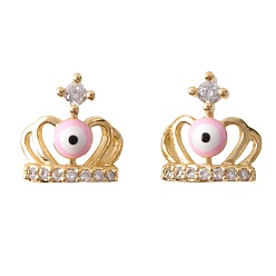 01 Crown Devil Eye Earrings with Turkish Ear Studs and Copper Plated Gold Micro-inlaid Zirconia Stones