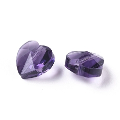 Purple Transparent Glass Beads, Faceted, Heart, Purple, 10x10x7mm, Hole: 1~1.2mm