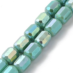 Medium Turquoise Electroplate Glass Beads Strands, Opaque Solid Color, AB Color Plated, Faceted, Column, Medium Turquoise, 6x7~7.5mm, Hole: 1mm, about 72~73pcs/strand, 21.06~21.14''(53.5~53.7cm)